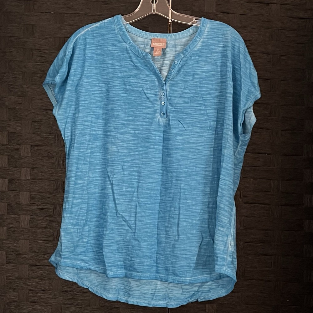 Chicos Short Sleeve T-shirt V-neckโ Henley Sz Chicos 2, US 8 Very Good Cond!
